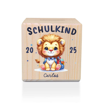 SEO. Spardose aus Holz - Schulkind - Löwe Linkreich