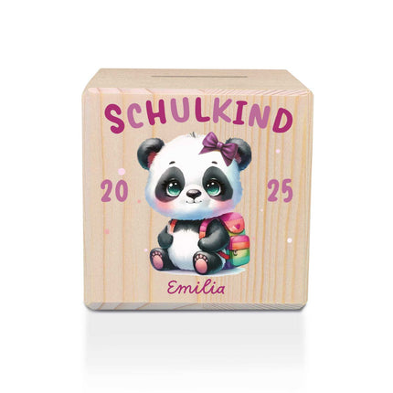 SEO. Spardose aus Holz - Schulkind - Panda rosa Linkreich