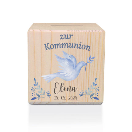 SEO. Spardose aus Holz - Taube Blau - Linkreich