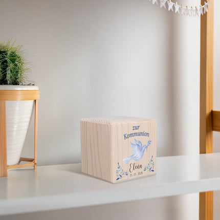 SEO. Spardose aus Holz - Taube Blau - Linkreich
