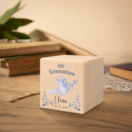 SEO. Spardose aus Holz - Taube Blau - Linkreich