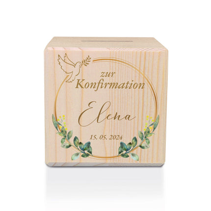 SEO. Spardose aus Holz - Taube Gold - Linkreich