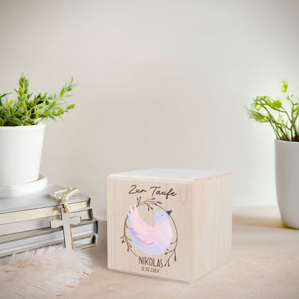 SEO. Spardose aus Holz - Taube - Linkreich