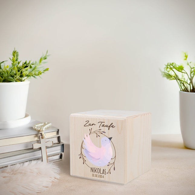 SEO. Spardose aus Holz - Taube - Linkreich