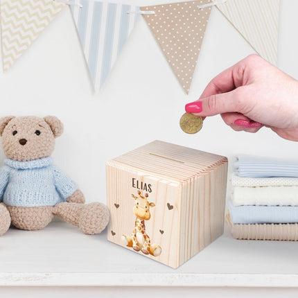 SEO. Spardose aus Holz - Tiere Kinder - Giraffe Linkreich