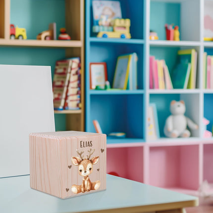 SEO. Spardose aus Holz - Tiere Kinder - Reh Linkreich