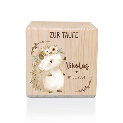 SEO. Spardose aus Holz - Tiere - Igel Linkreich