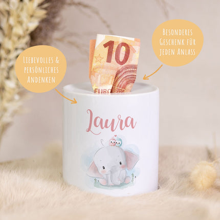 SEO. Spardose aus Keramik - Baby Elefant - Linkreich