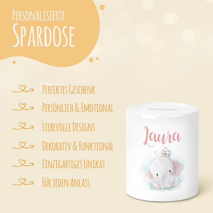SEO. Spardose aus Keramik - Baby Elefant - Linkreich