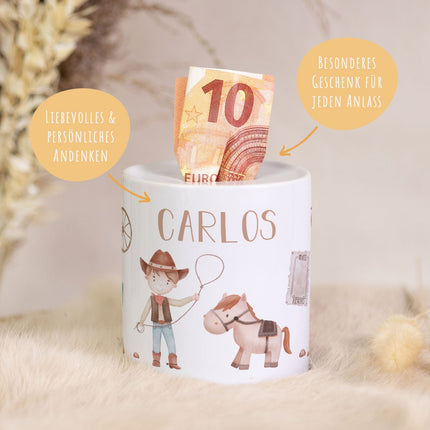 SEO. Spardose aus Keramik - Cowboy - Linkreich