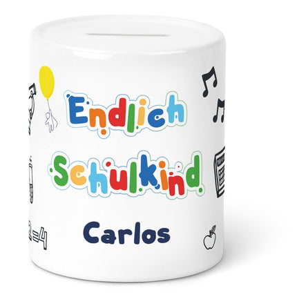 SEO. Spardose aus Keramik - Endlich Schulkind - Motiv 1 Linkreich