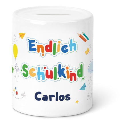 SEO. Spardose aus Keramik - Endlich Schulkind - Motiv 1 Linkreich