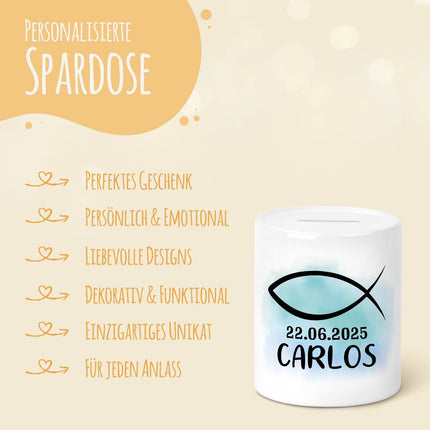 SEO. Spardose aus Keramik - Konfirmation - Spardose Blau Linkreich