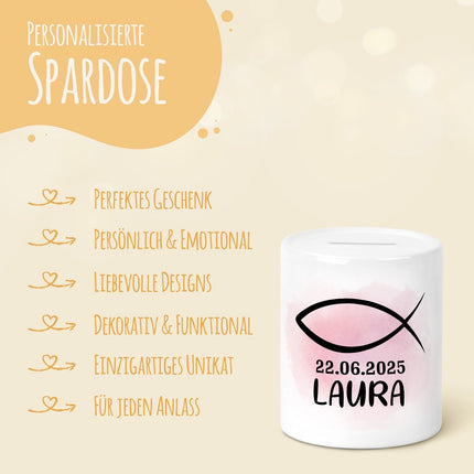 SEO. Spardose aus Keramik - Konfirmation - Spardose Rosa Linkreich