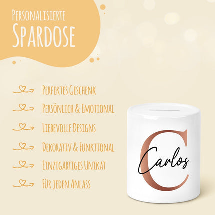 SEO. Spardose aus Keramik - Kupfer Initialen - Linkreich