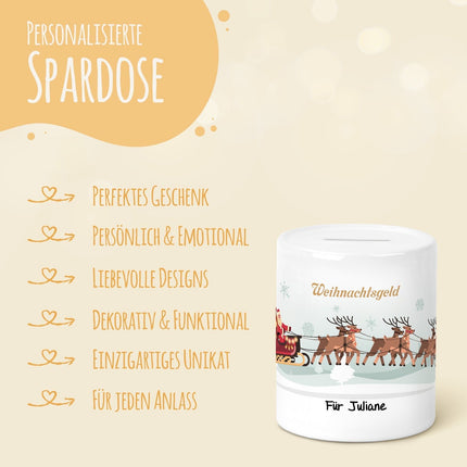 SEO. Spardose aus Keramik - Weihnachtsgeld - Weihnachtsschlitten Linkreich
