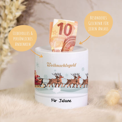 SEO. Spardose aus Keramik - Weihnachtsgeld - Weihnachtsschlitten Linkreich