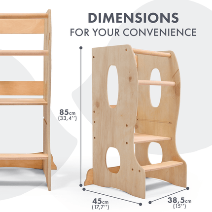 Stabiler Montessori Lernturm: Mitwachsender Kinderstuhl aus Holz – Beige