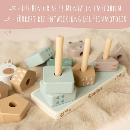 SEO. Stapelturm aus Holz (eckig) von Jollein - personalisiert mit Name - Linkreich
