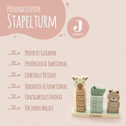 SEO. Stapelturm aus Holz (eckig) von Jollein - personalisiert mit Name - Linkreich