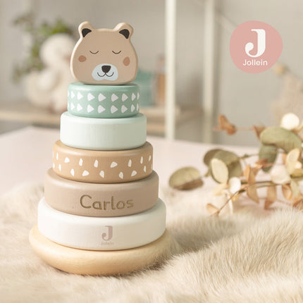 SEO. Stapelturm aus Holz (rund) von Jollein - personalisiert mit Name - Linkreich