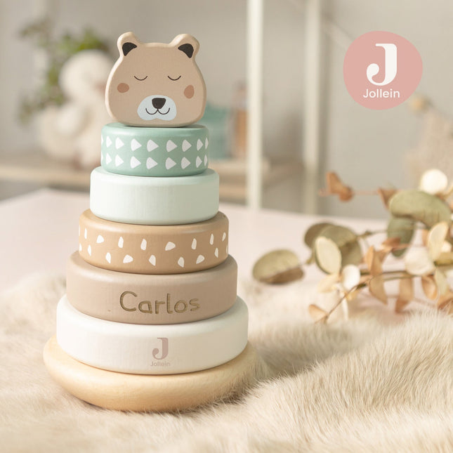 SEO. Stapelturm aus Holz (rund) von Jollein - personalisiert mit Name - Linkreich