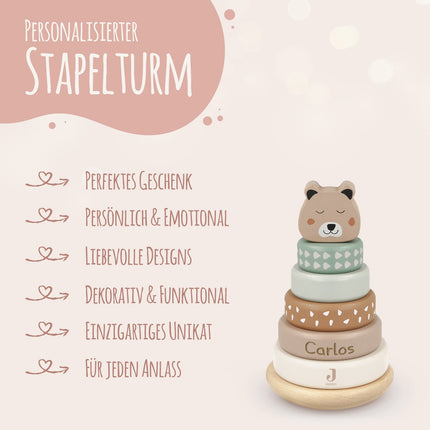 SEO. Stapelturm aus Holz (rund) von Jollein - personalisiert mit Name - Linkreich