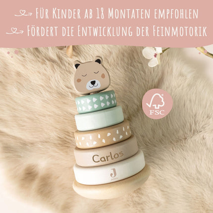 SEO. Stapelturm aus Holz (rund) von Jollein - personalisiert mit Name - Linkreich