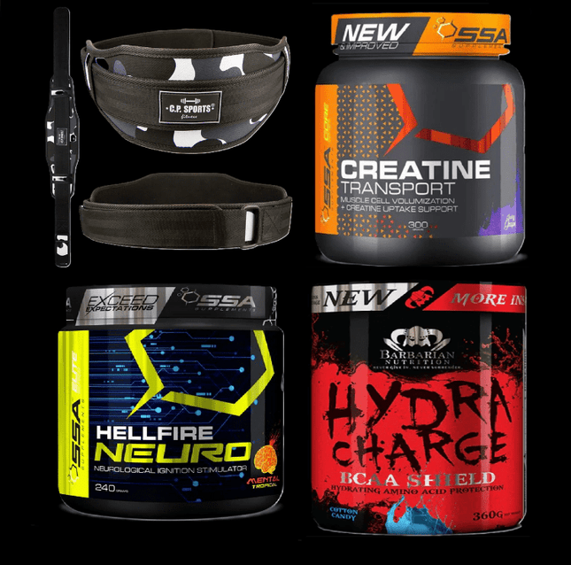 SEO. Starter 4er Paket: Gürtel - Creatine + Hellfire Neuro+ BCAA Amino - XS Linkreich