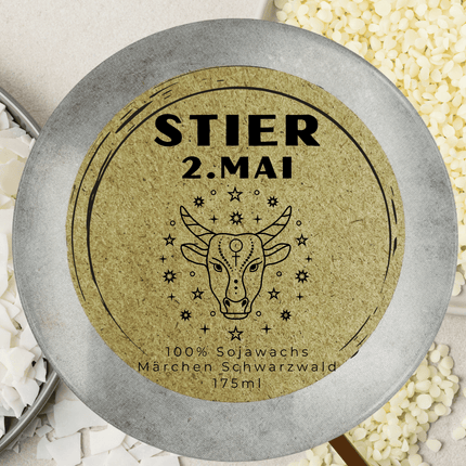 Sternzeichen Stier - Handgemachte Sojawachs - Kerze - Personalisiertes Astrologie - Geschenk (Duftkerze) kaufen bei Linkreich – Jetzt entdecken!