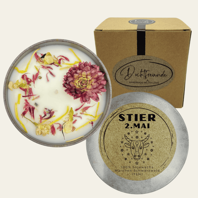Sternzeichen Stier - Handgemachte Sojawachs - Kerze - Personalisiertes Astrologie - Geschenk (Duftkerze) kaufen bei Linkreich – Jetzt entdecken!