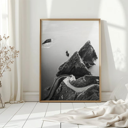 Dunquin Pier Wall Art Print – Black and White Coastal Landscape
