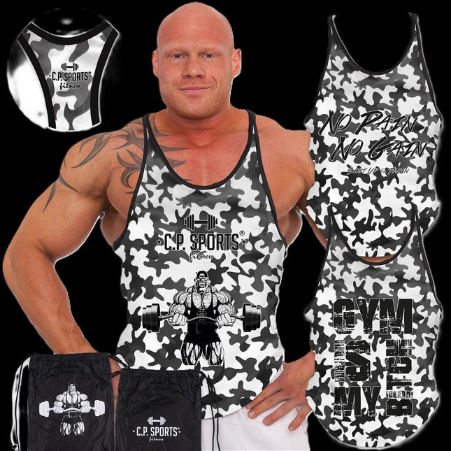 SEO. Tank Top - 3xStück / Oder Einzeln +Turnbeutel - Camouflage Weiß - C.P. Sports - S710 - 3er Pack - Alle drei Tanktops + Beutel = Rabat % = 49 EUR Linkreich