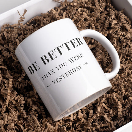 SEO. Tasse 325ml Motivation "Be Better Than You Were Yesterday" Arbeit Kaffee Büro - Linkreich