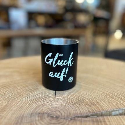 SEO. Tasse Emaille schwarz Ruhrpottmotiv - Linkreich