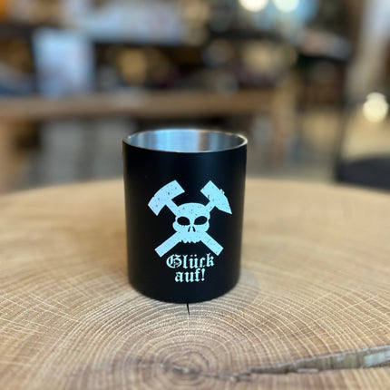 SEO. Tasse Emaille schwarz Ruhrpottmotiv - Linkreich