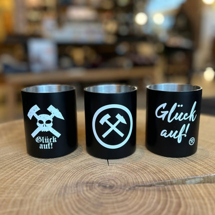 SEO. Tasse Emaille schwarz Ruhrpottmotiv - Linkreich