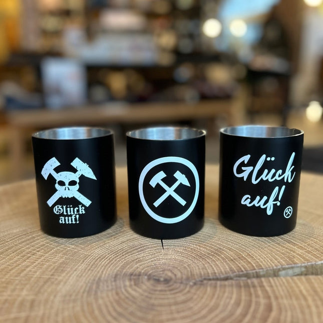 SEO. Tasse Emaille schwarz Ruhrpottmotiv - Linkreich