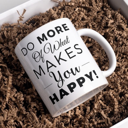 SEO. Tasse mit Spruch Positive Perspektiven: "Do more of what makes you happy" Kaffee Büro - Linkreich
