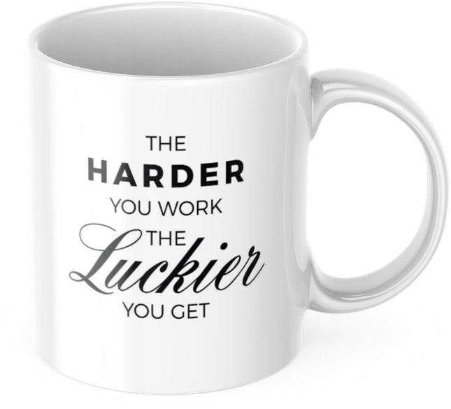 SEO. Tasse Motivation "The Harder You Work The Luckier You Get" Lustig Arbeit Kaffee Büro Geschenk - Linkreich
