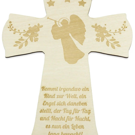 SEO. Taufkreuz aus Holz im Engel Motiv - Linkreich