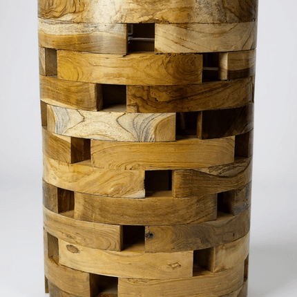 Teakholz Beistelltisch – Handgefertigt im Laminated Block Design - Natürlicher Holztisch aus Teak - Wohnzimmer & Schlafzimmer - 35x35x50 cm (Beistelltisch) kaufen bei Linkreich – Jetzt entdecken!