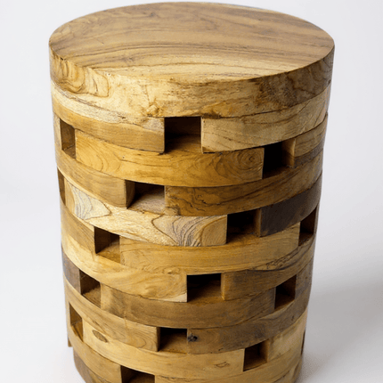 Teakholz Beistelltisch – Handgefertigt im Laminated Block Design - Natürlicher Holztisch aus Teak - Wohnzimmer & Schlafzimmer - 35x35x50 cm (Beistelltisch) kaufen bei Linkreich – Jetzt entdecken!