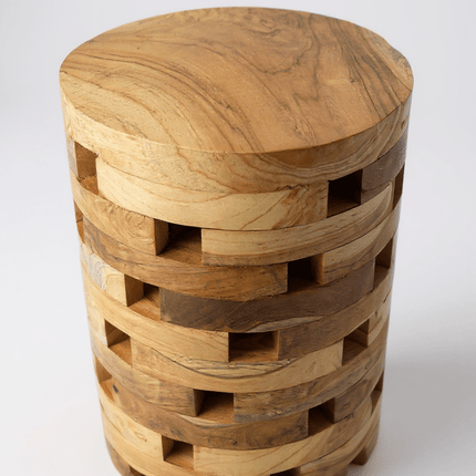 Teakholz Beistelltisch – Handgefertigt im Laminated Block Design - Natürlicher Holztisch aus Teak - Wohnzimmer & Schlafzimmer - 35x35x50 cm (Beistelltisch) kaufen bei Linkreich – Jetzt entdecken!