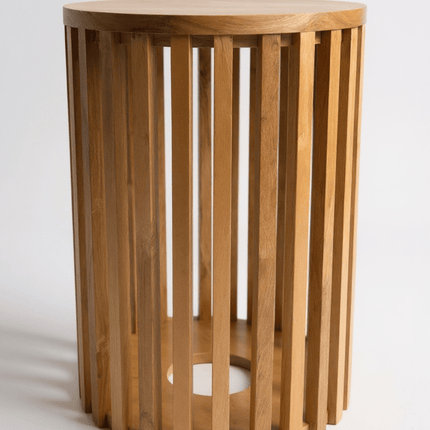 Teakholz - Beistelltisch - Holzhocker Couchtisch - Handgefertigt aus Massivholz – Holzleisten Rund - 50x30x30 cm () kaufen bei Linkreich – Jetzt entdecken!