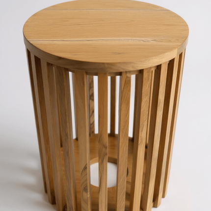 Teakholz - Beistelltisch - Holzhocker Couchtisch - Handgefertigt aus Massivholz – Holzleisten Rund - 50x30x30 cm () kaufen bei Linkreich – Jetzt entdecken!