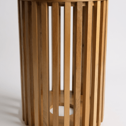 Teakholz - Beistelltisch - Holzhocker Couchtisch - Handgefertigt aus Massivholz – Holzleisten Rund - 50x30x30 cm () kaufen bei Linkreich – Jetzt entdecken!