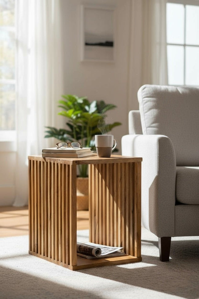 Teakholz - Beistelltisch - Holzhocker Couchtisch - Handgefertigt aus Massivholz – Holzleisten Würfel - 45x35x40 cm () kaufen bei Linkreich – Jetzt entdecken!