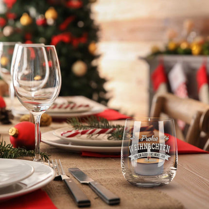 SEO. Teelicht mit Gravur - Frohe Weihnachten, Glückliches neues Jahr - Personalisiert mit Name - Linkreich