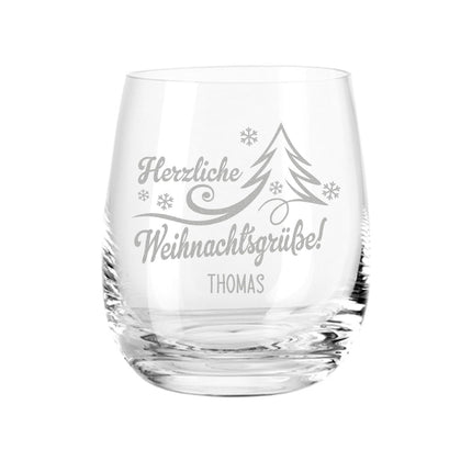 SEO. Teelicht mit Gravur - Herzliche Weihnachtsgrüße mit Namen - Linkreich